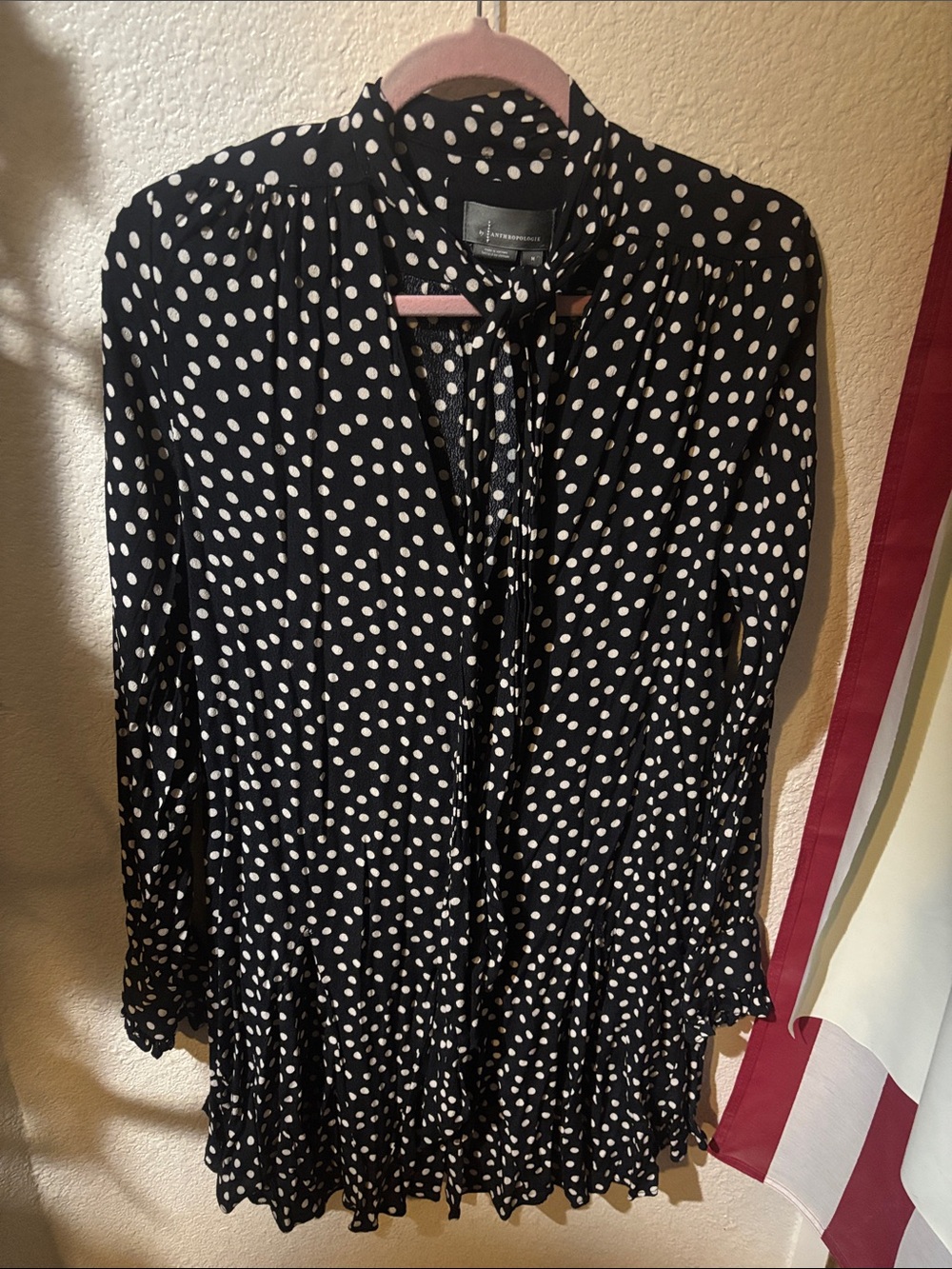 Anthropologie Black and White Polka Dot Long Sleeve Dress